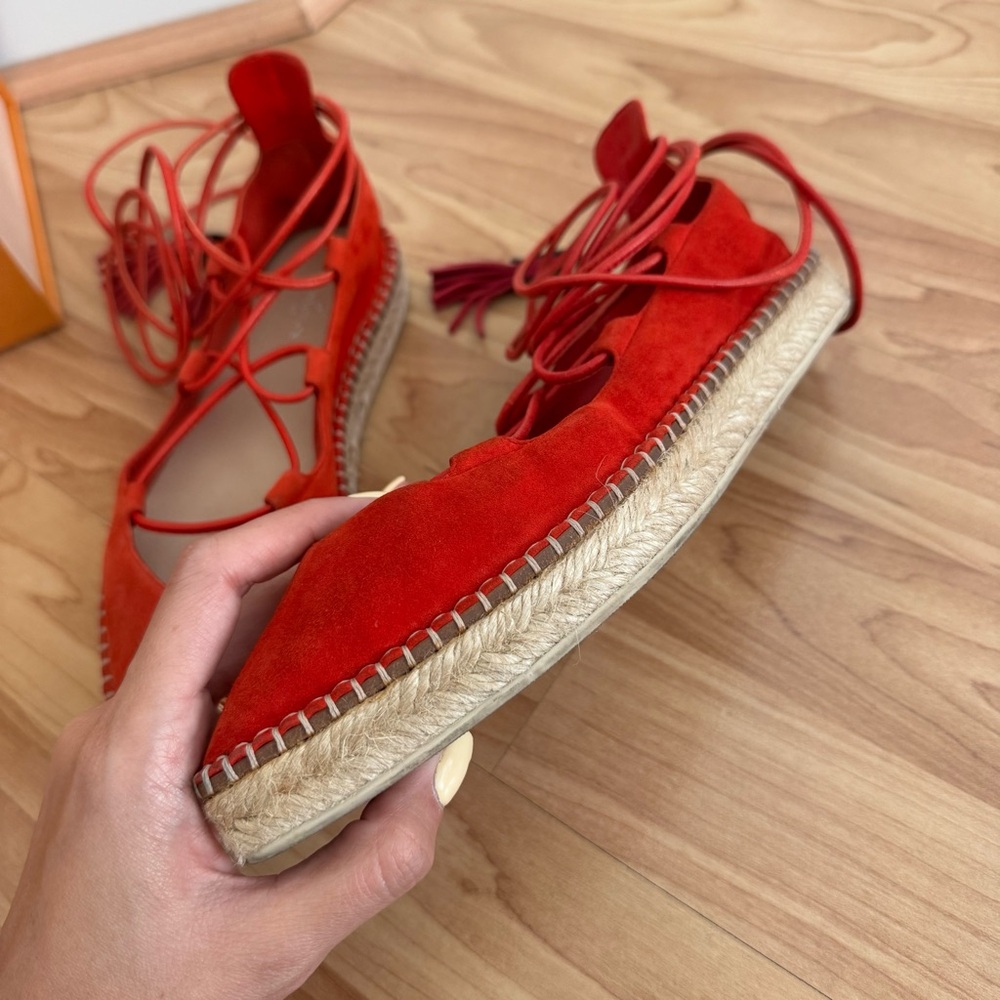 Louis Vuitton Red Suede Lace Up Espadrille Flats - Picture 9 of 14